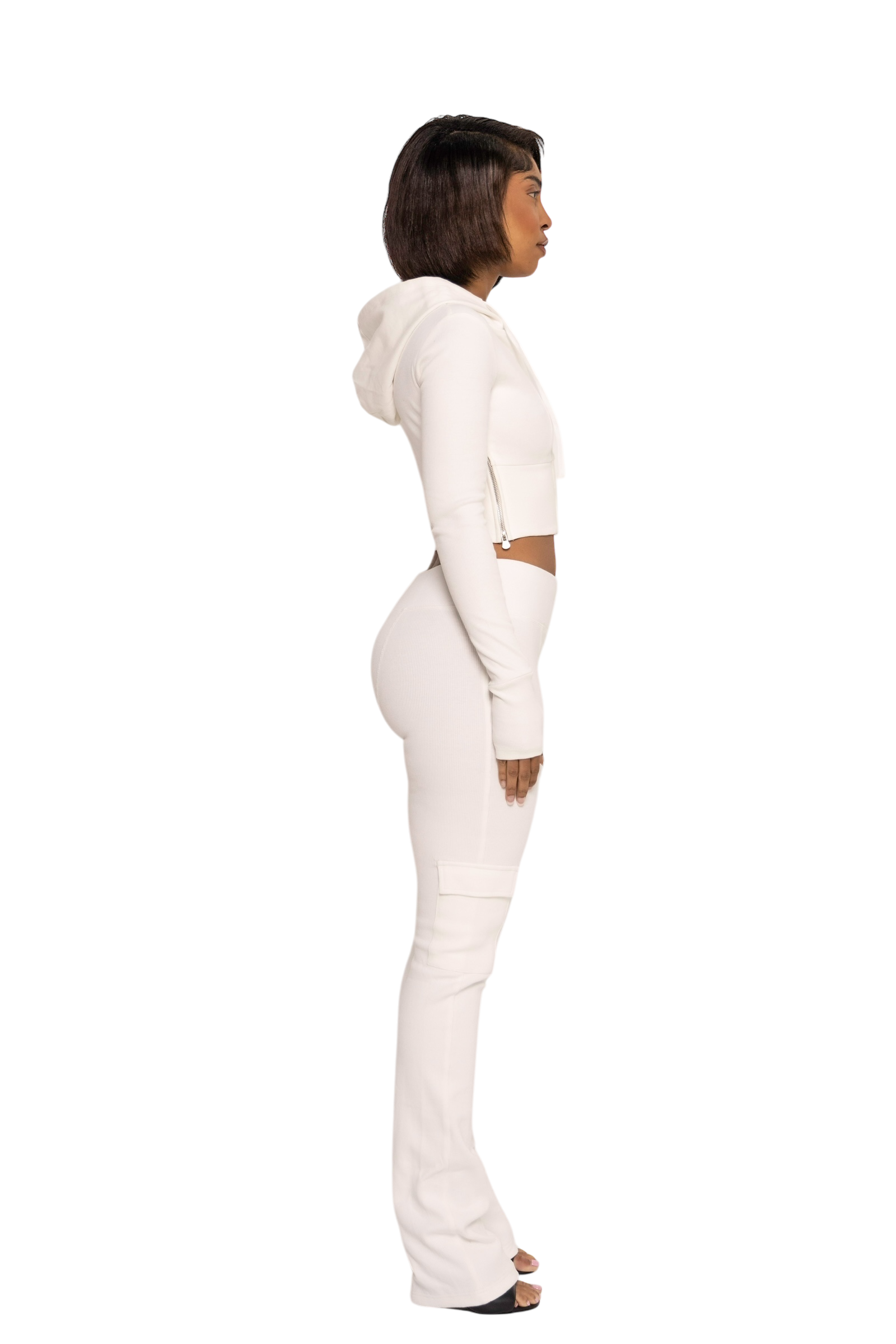 WHITE MONO UZIP PANTS