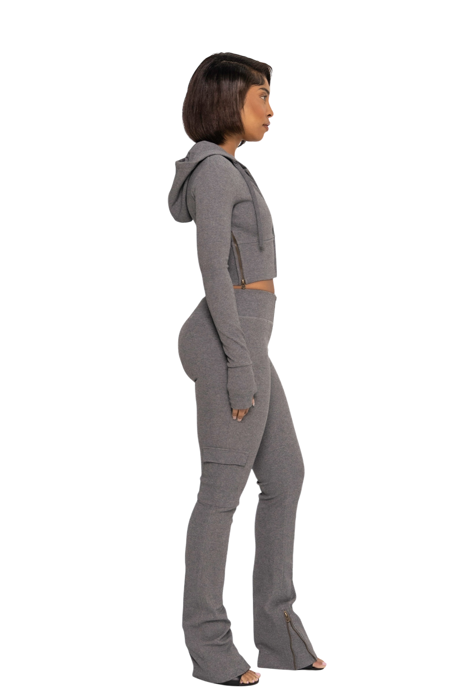 GREY MONO UZIP PANTS