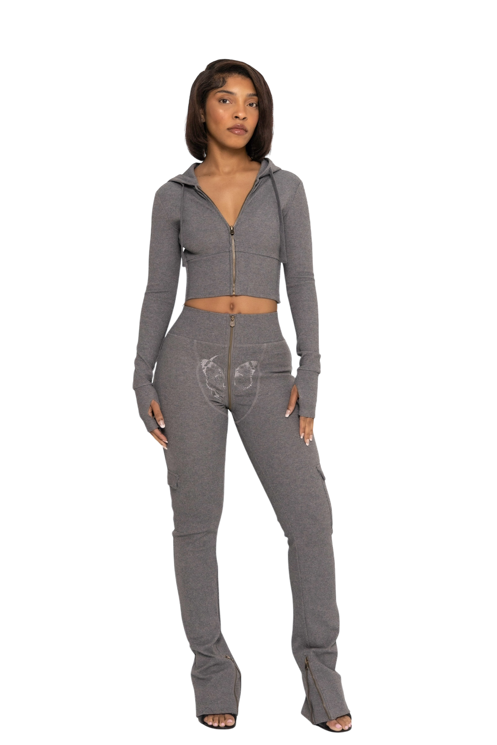 GREY MONO UZIP PANTS