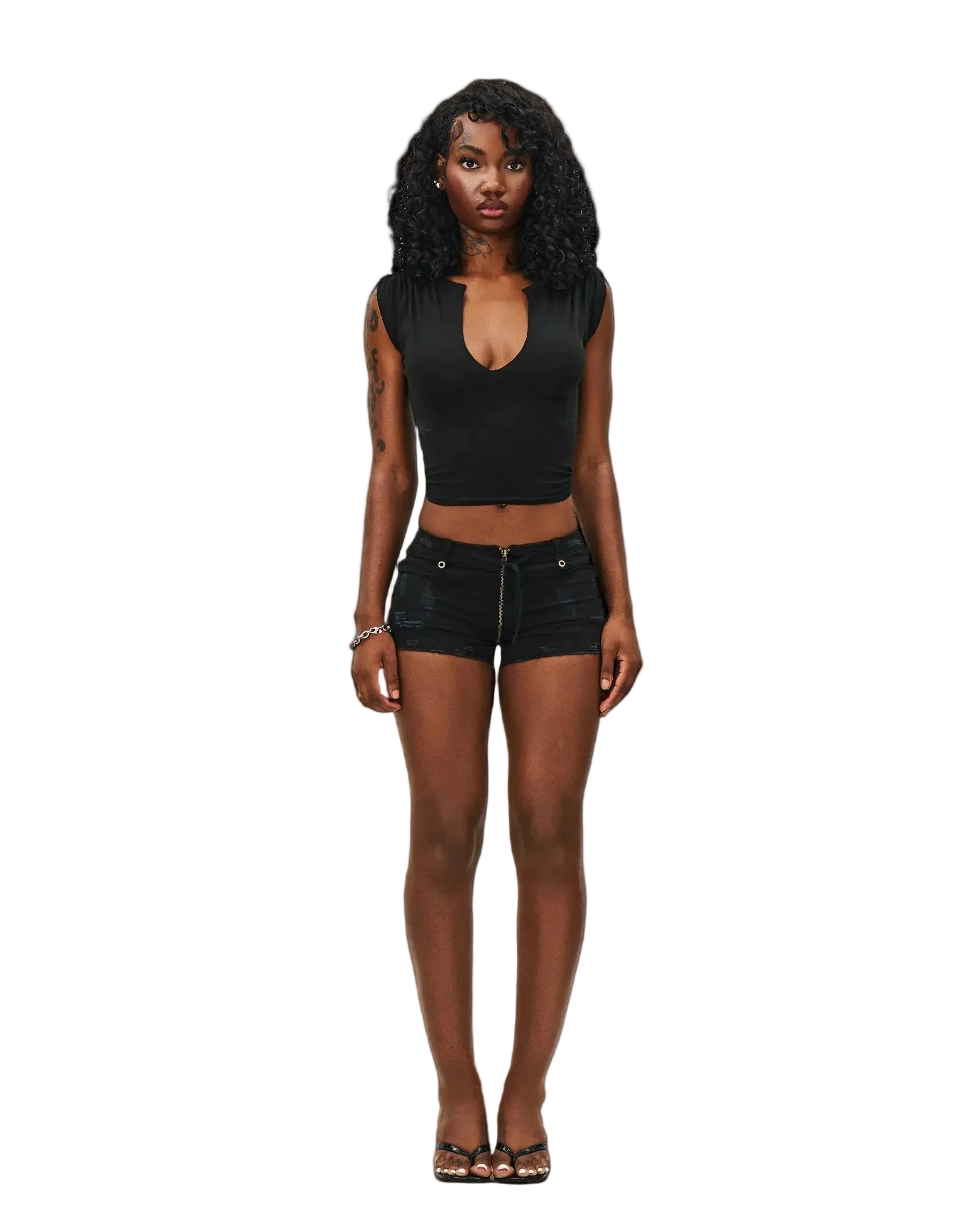 DISTRESSED UZIP SHORTS