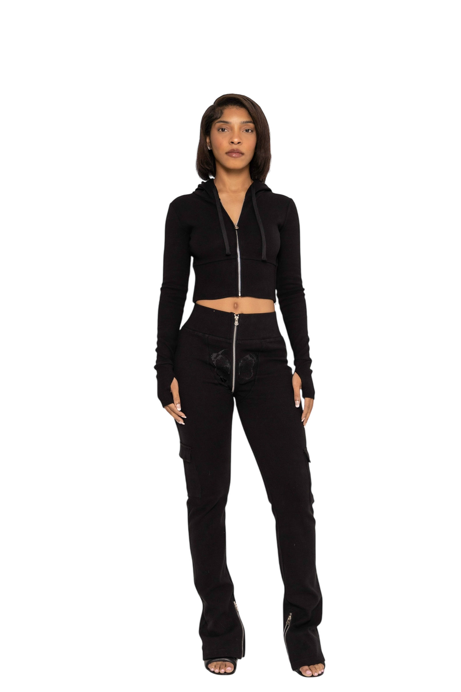 BLACK MONO UZIP PANTS