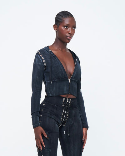 CHARCOAL STONE-WASHED UZIP JACKET