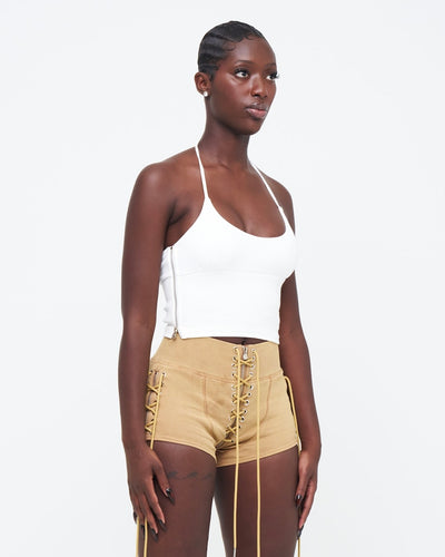 WHITE HALTER UZIP TOP