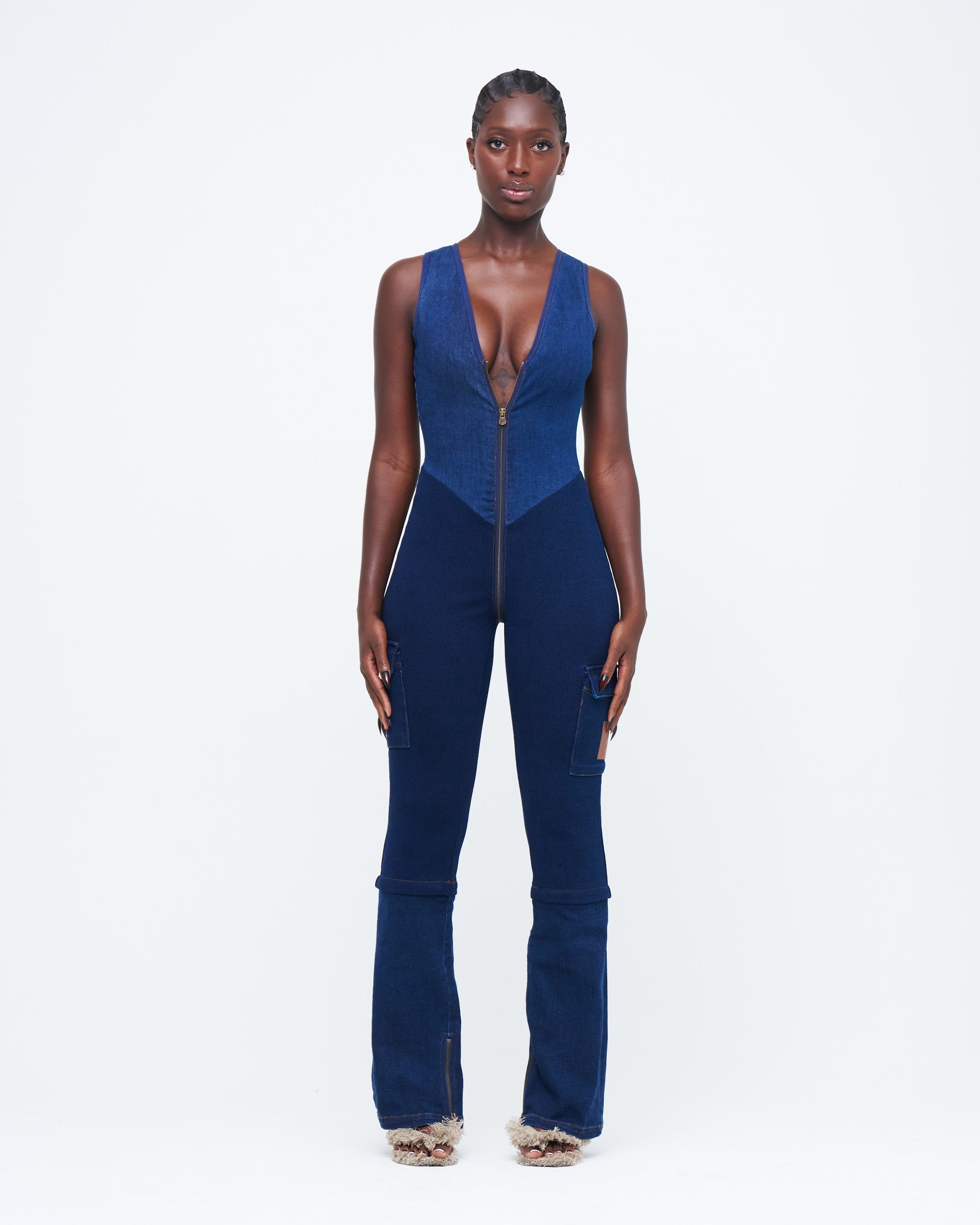 DENIM DUAL UZIP JUMPSUIT