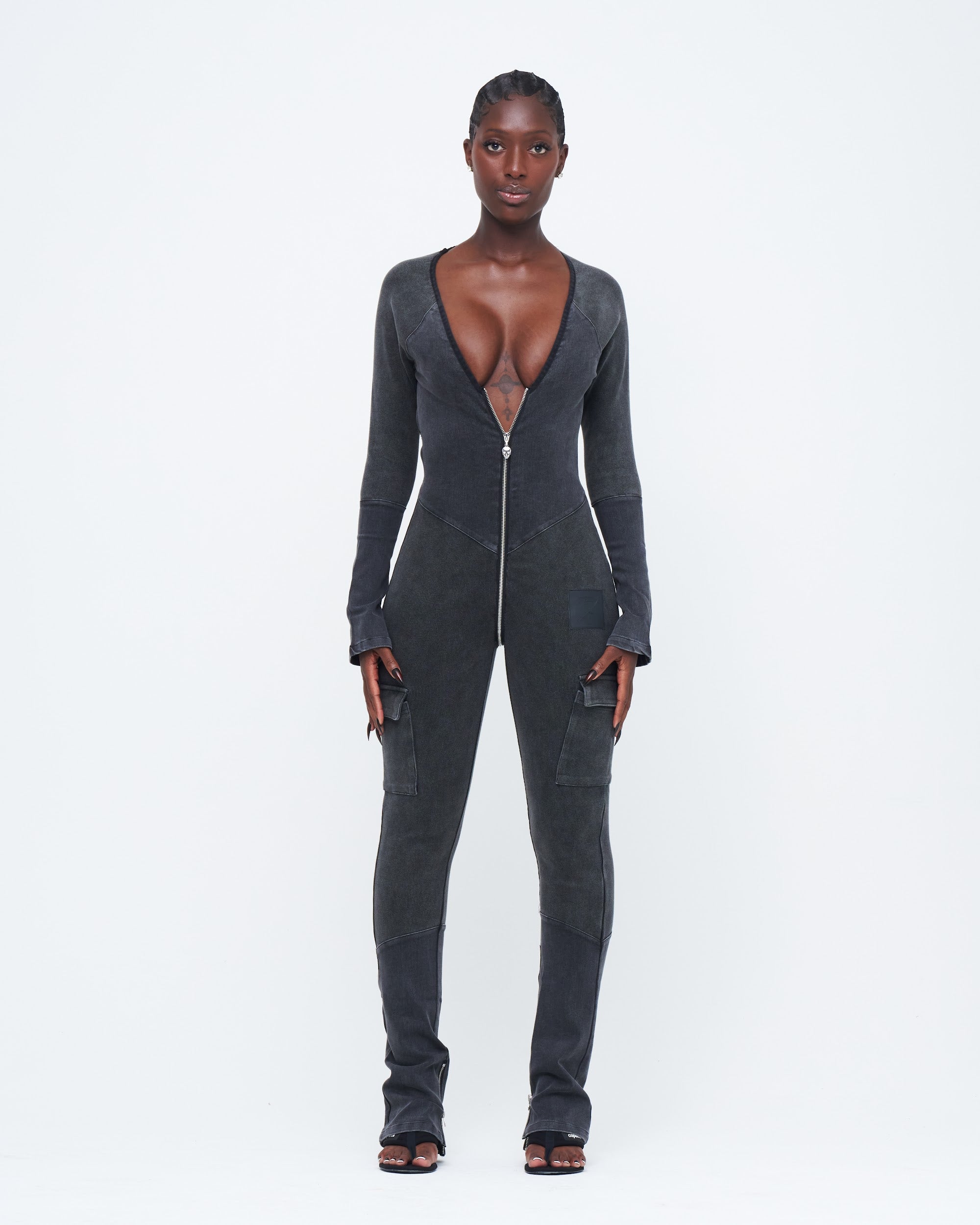 SLEEVED SKULL UZIP JUMPSUIT