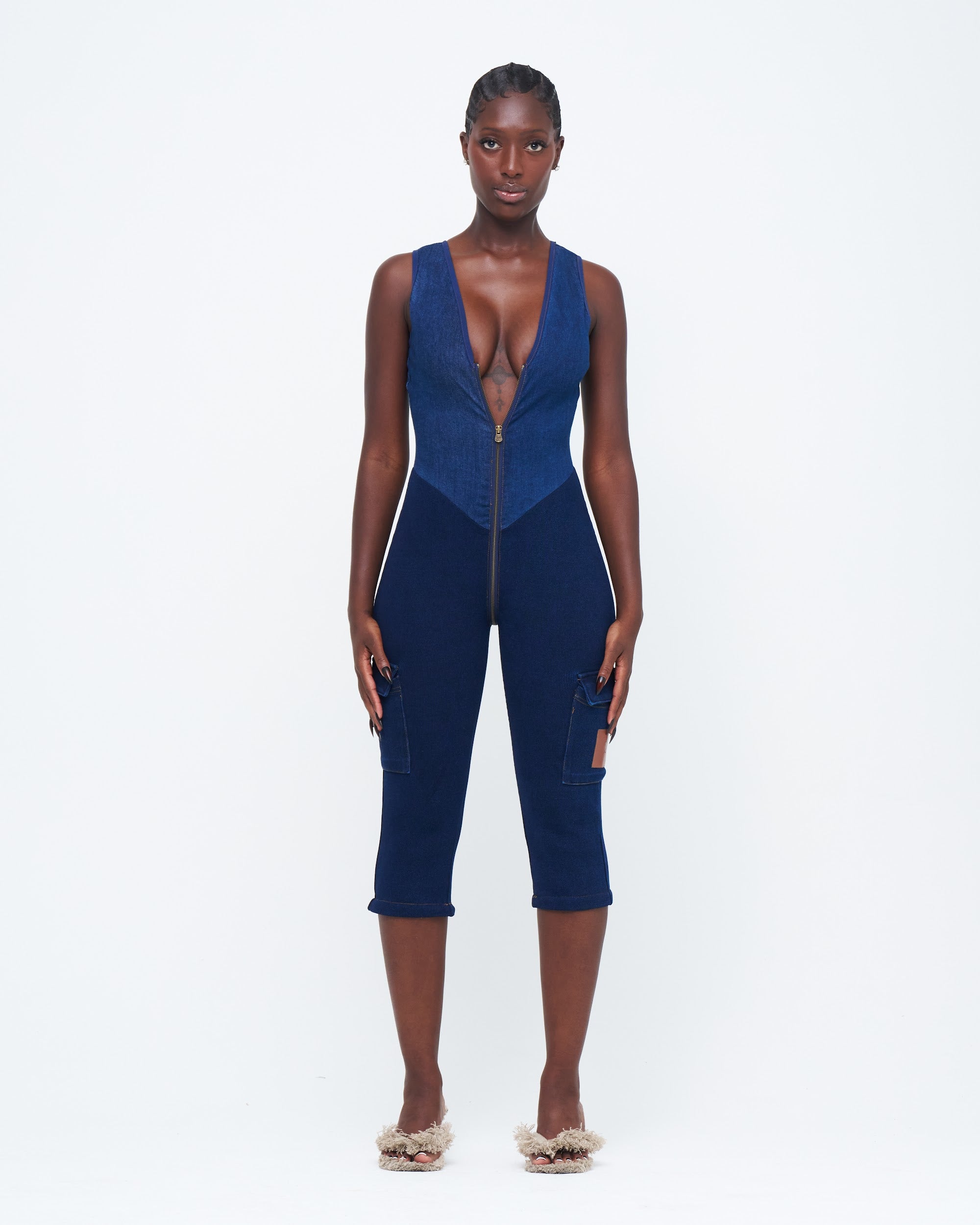 DENIM DUAL UZIP JUMPSUIT