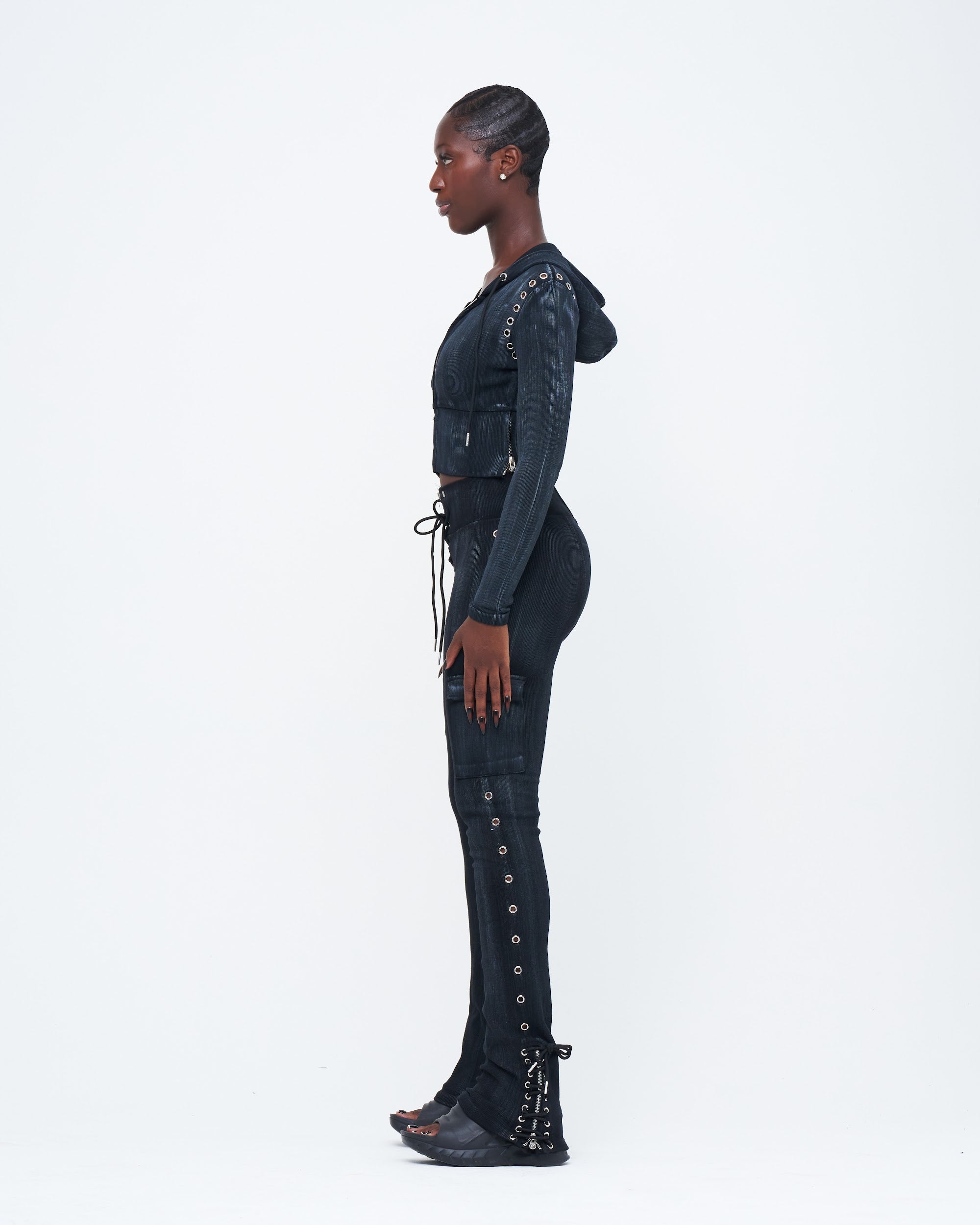 CHARCOAL STONE-WASHED UZIP PANTS