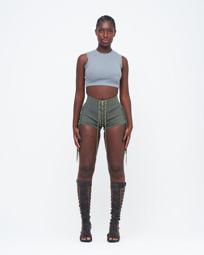 PREORDER ARMY STONE-WASHED UZIP SHORTS