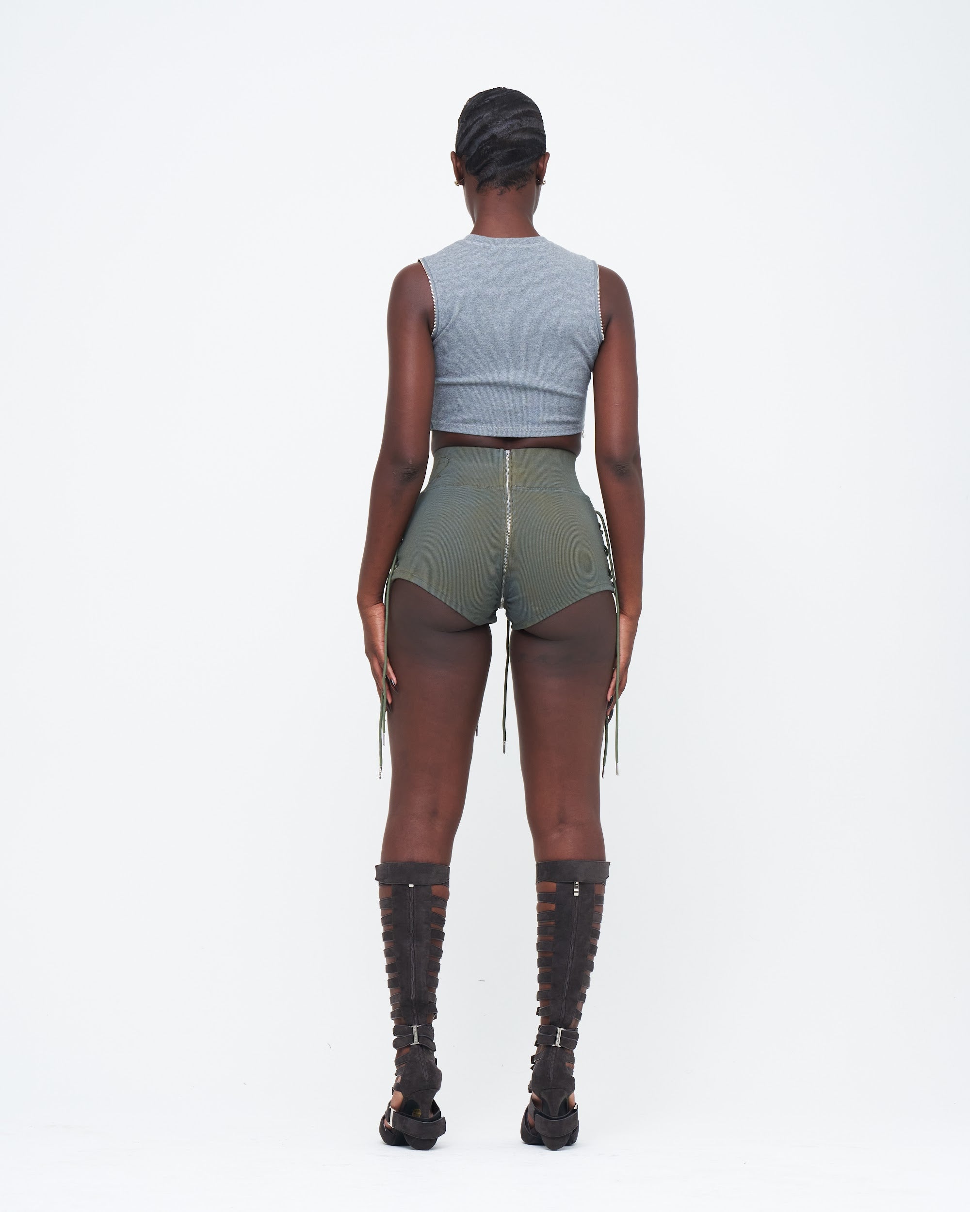 PREORDER ARMY STONE-WASHED UZIP SHORTS