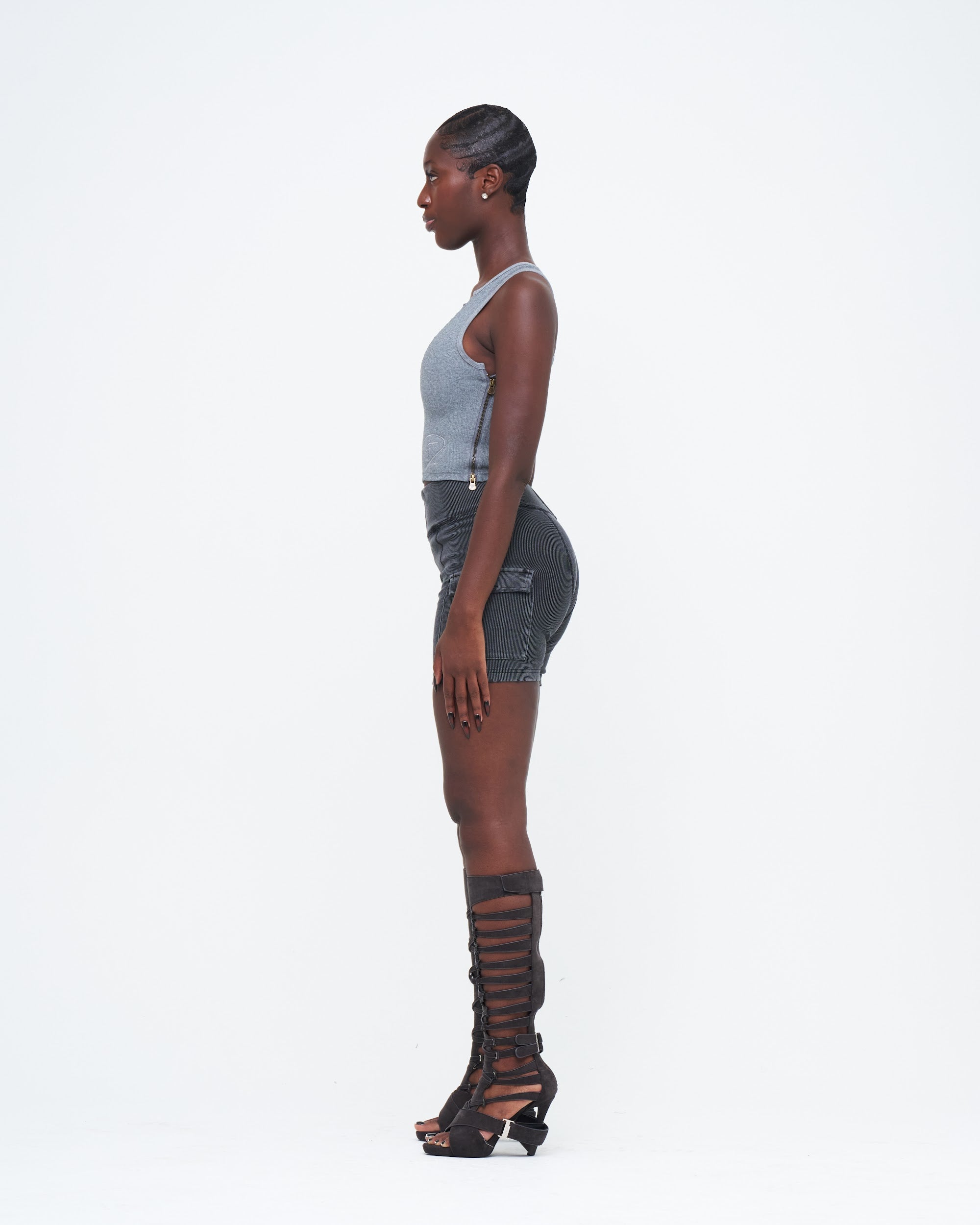 CHARCOAL DENIM UZIP SHORTS