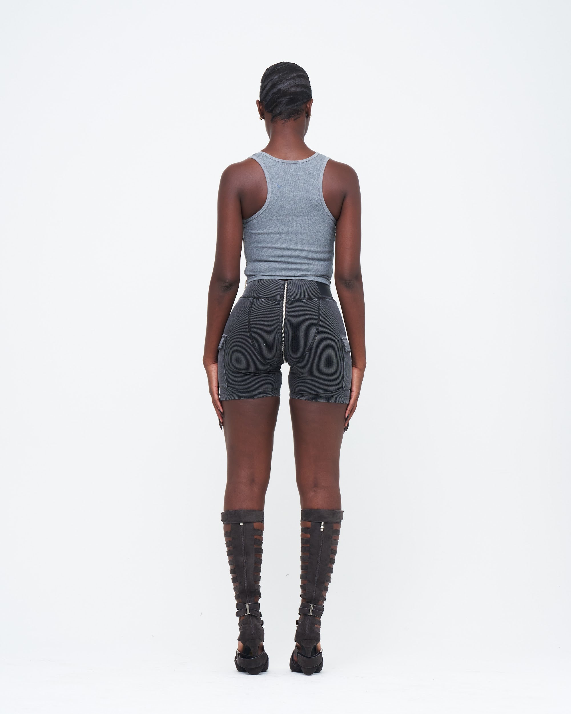 CHARCOAL DENIM UZIP SHORTS
