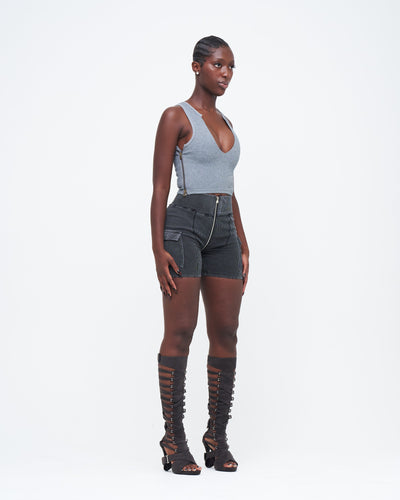 CHARCOAL DENIM UZIP SHORTS