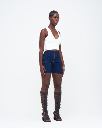 DARK DENIM UZIP SHORTS