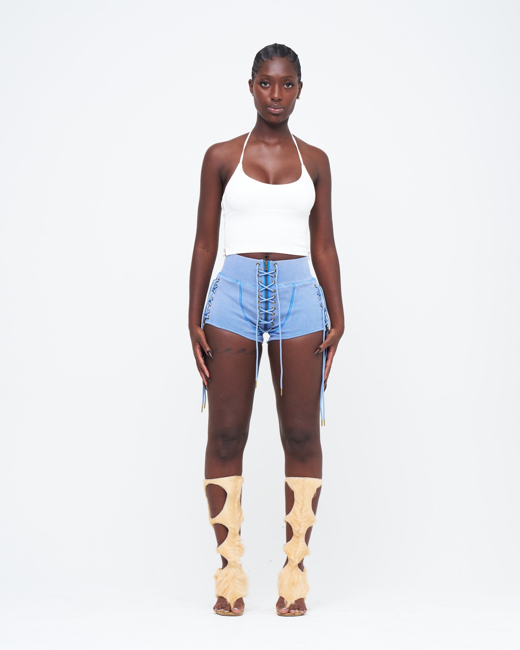 STEEL STONE-WASHED UZIP SHORTS