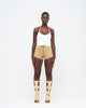 CAMEL STONE-WASHED UZIP SHORTS