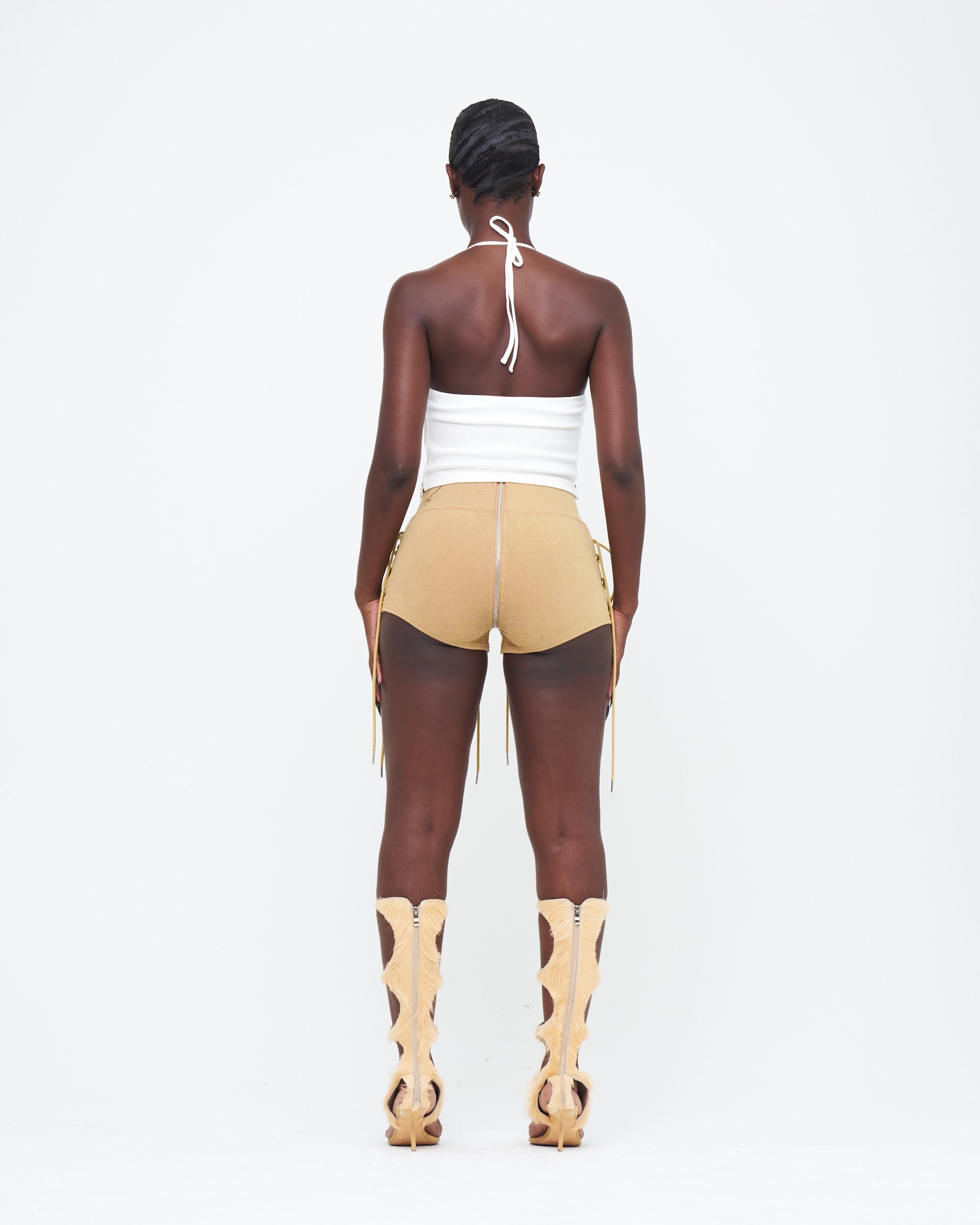 CAMEL STONE-WASHED UZIP SHORTS