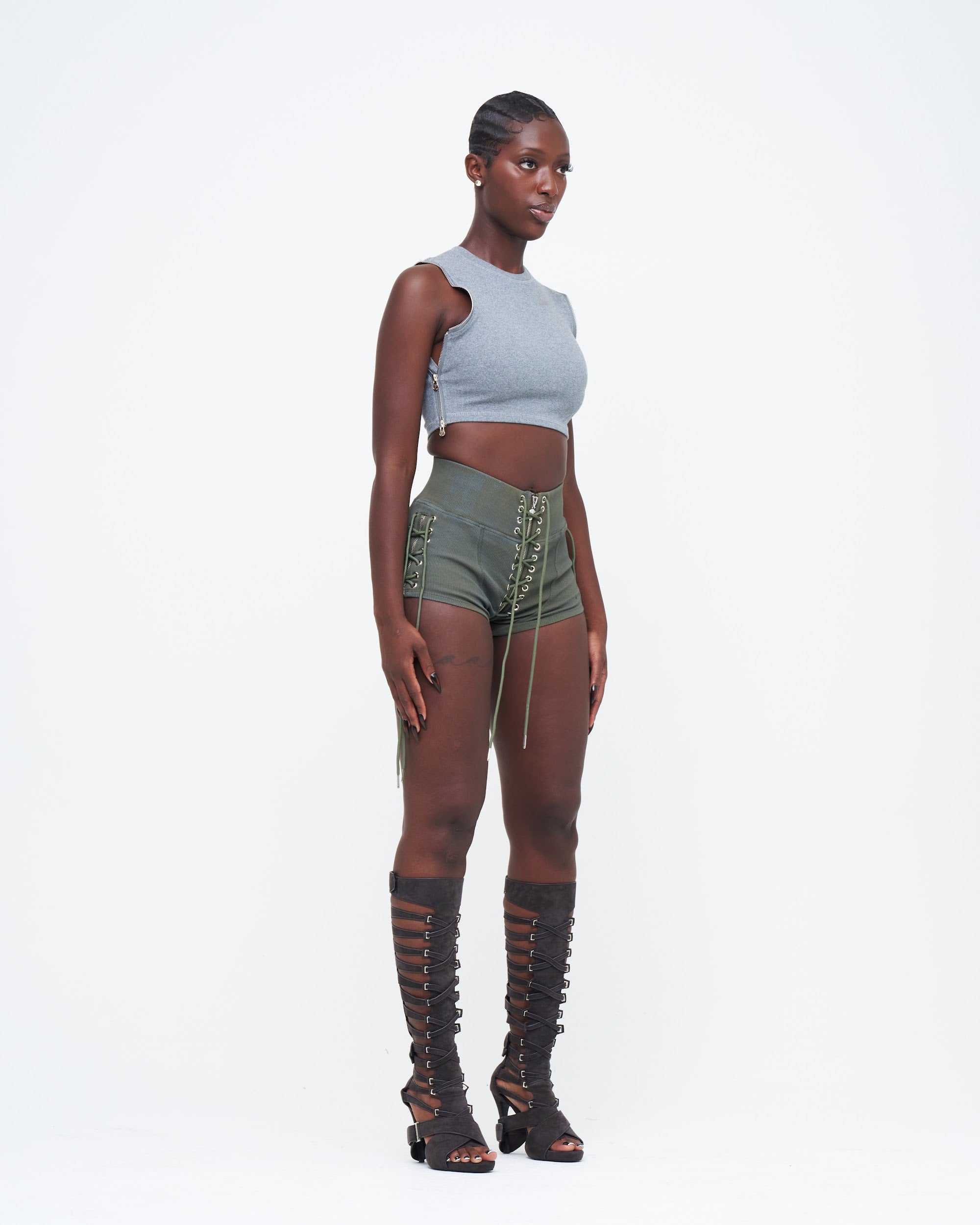 ARMY STONE-WASHED UZIP SHORTS