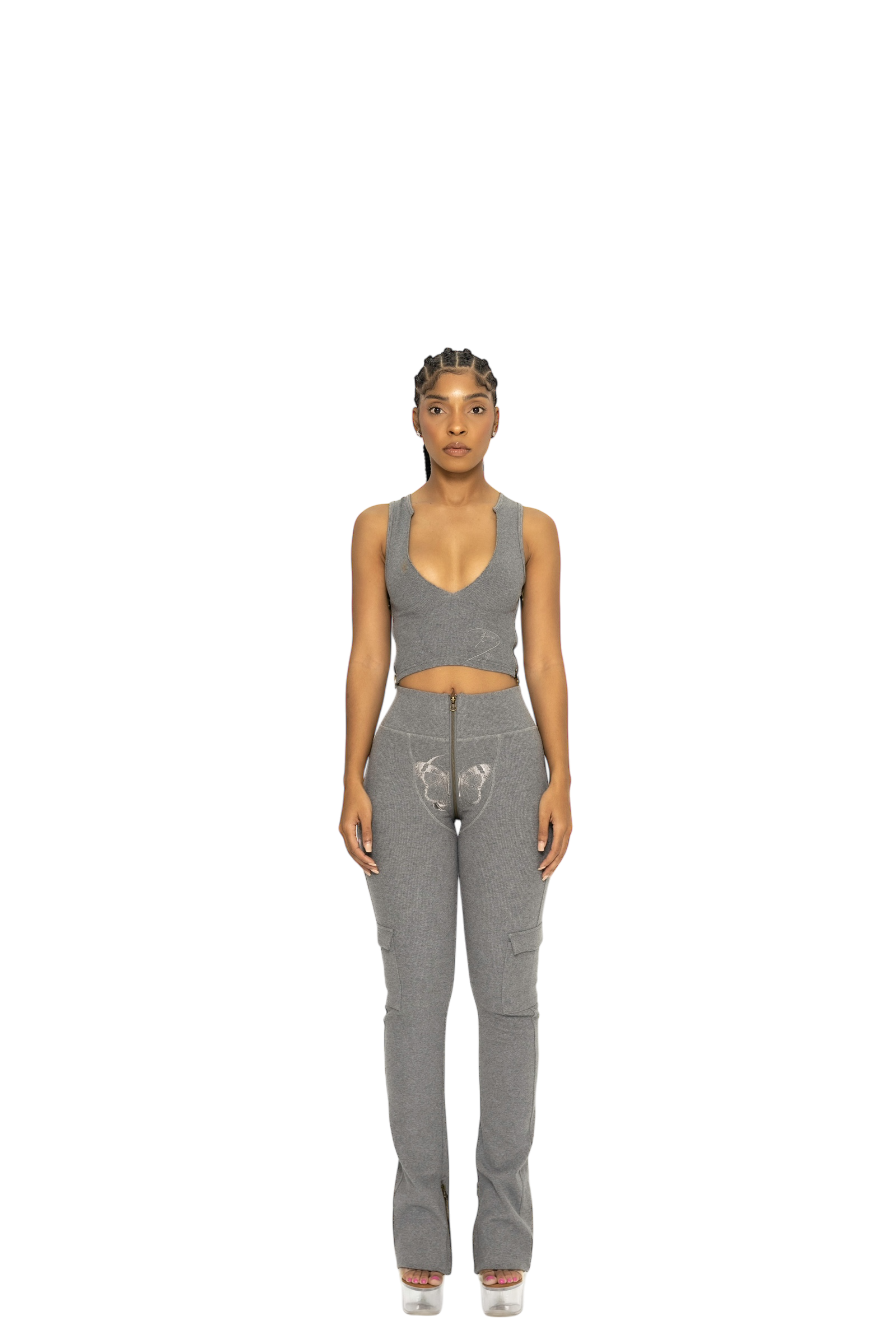 GREY MONO UZIP PANTS