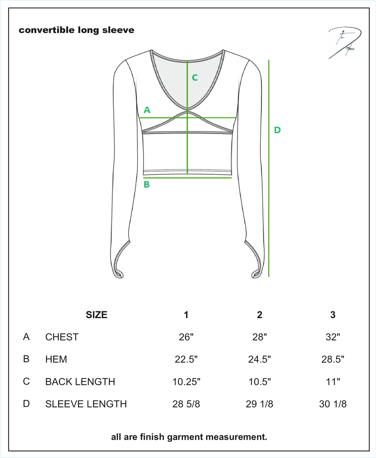 CONVERTIBLE LONG-SLEEVE size chart