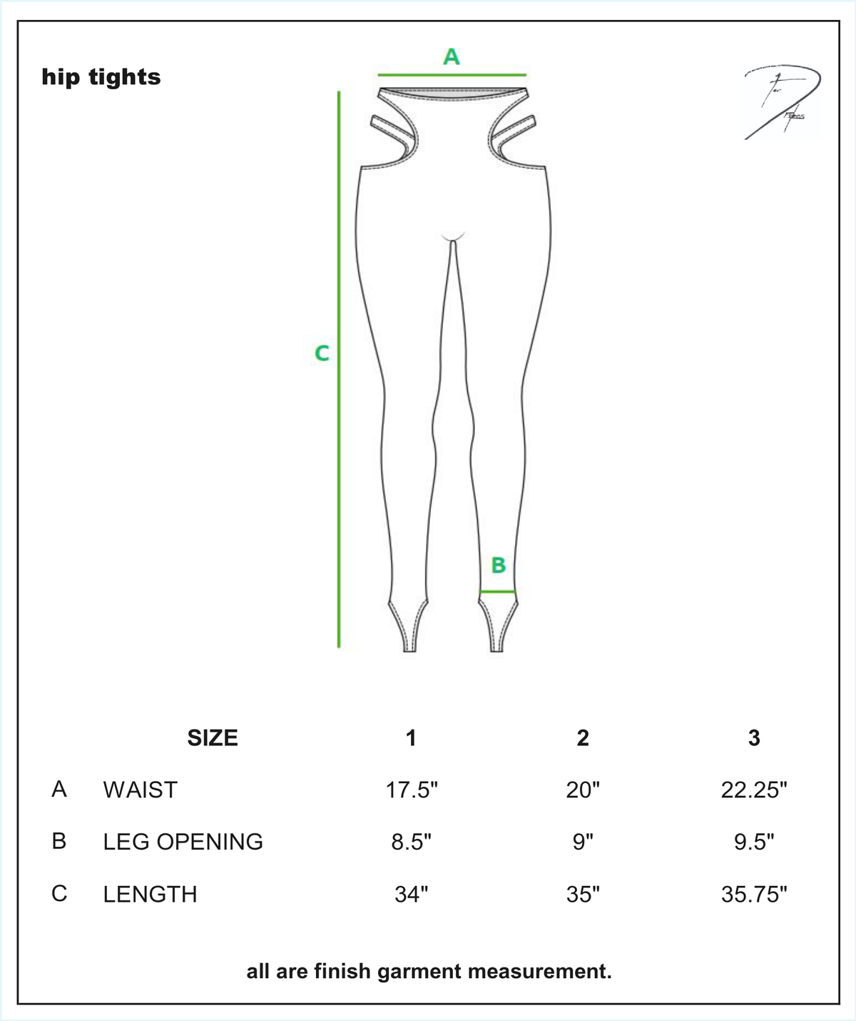 CAGED HIP TIGHTS size chart