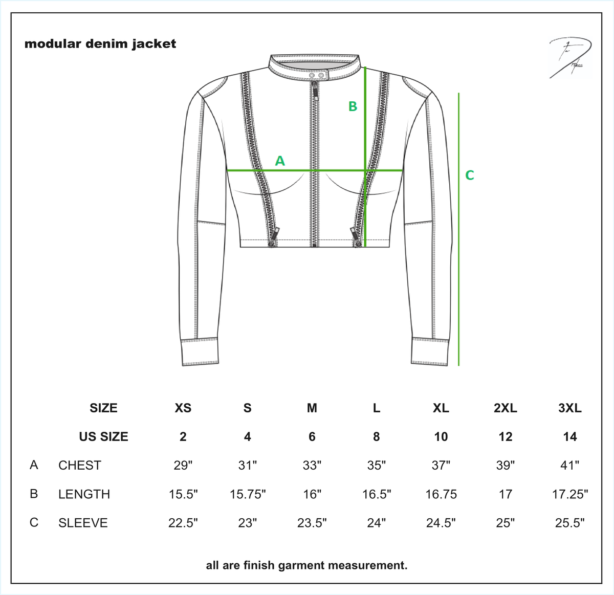 MODULAR TOP size chart