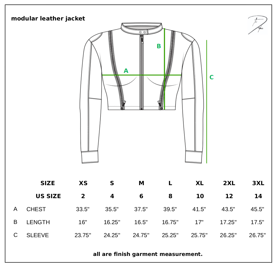 MODULAR TOP bonus size chart