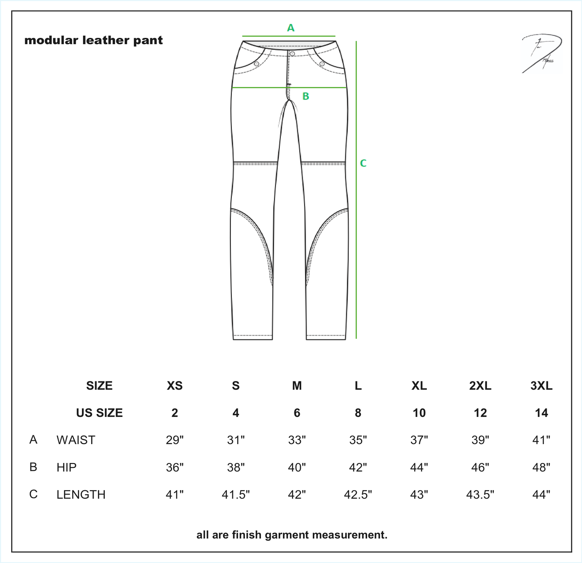 MODULAR PANTS bonus size chart