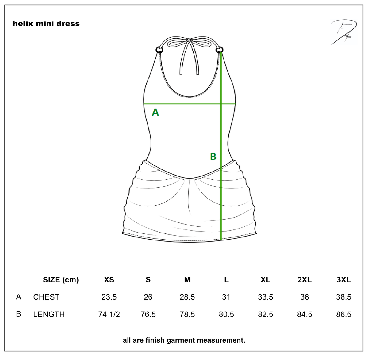 HELIX MINI DRESS size chart