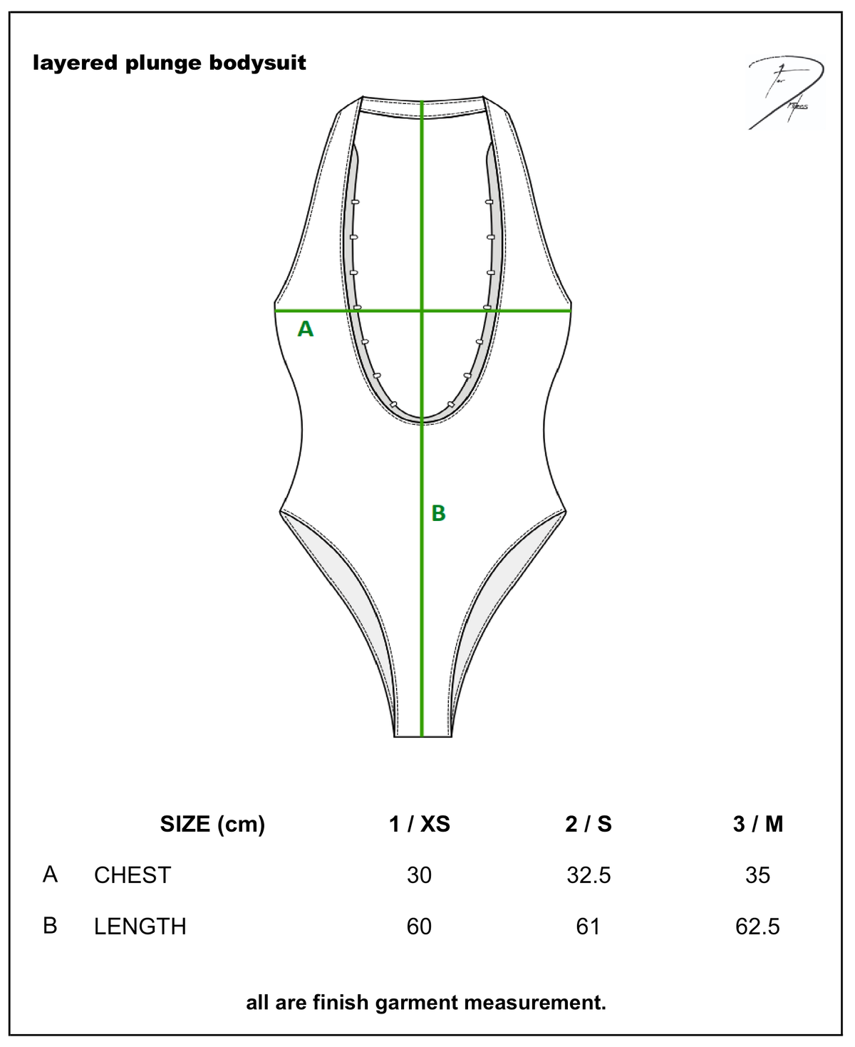 LAYERED PLUNGE BODYSUIT size chart