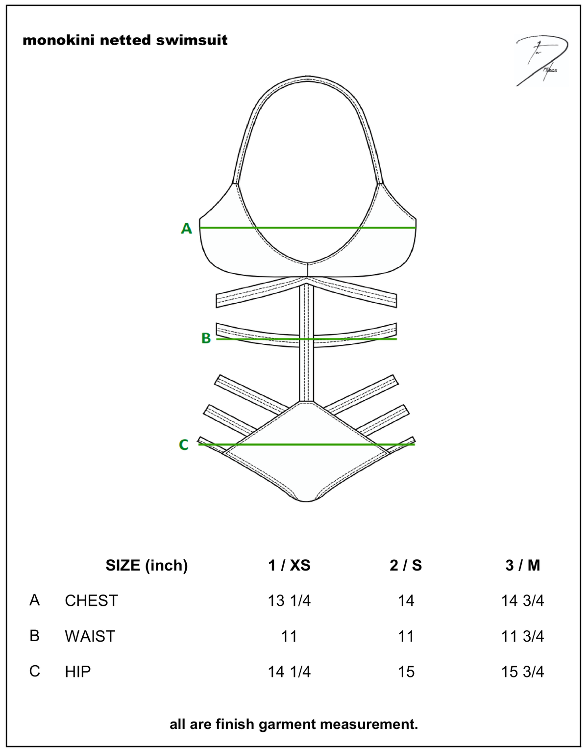 MONOKINI NETTED SWIMSUIT size chart